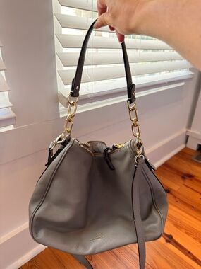 kate spade Gray Leather Shoulder Bag with Gold Hardware